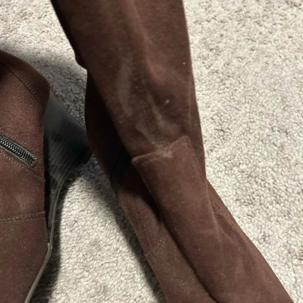 Brown Stretch Faux Suede Wedge Heel Zipper Boots 8